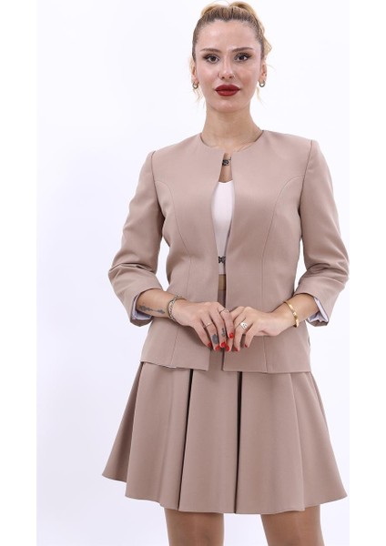 Sıfır Yaka Düz Kısa Ceket-Taş indirimleri