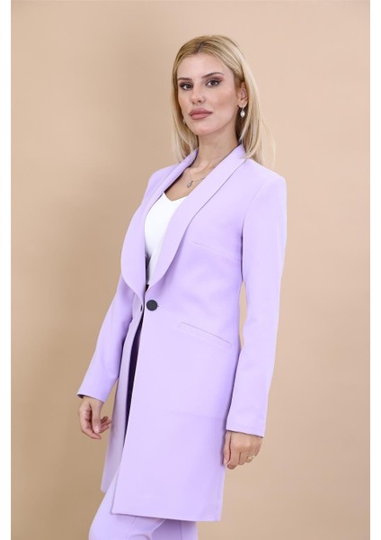 Şal Yaka Cepli Uzun Ceket-Menekşe modelleri