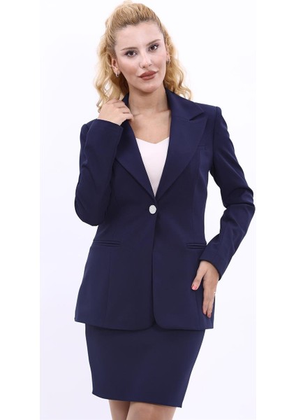 Erkek Yaka Tek Düğmeli Klasik Ceket-Lacivert