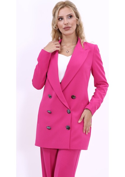 Erkek Yaka Kuruvaze Uzun Ceket-Fuşya