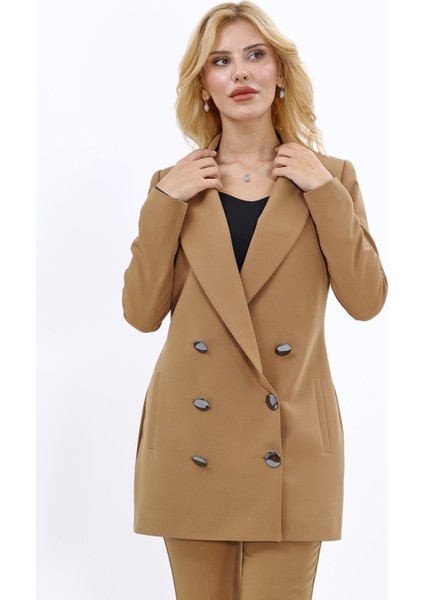 Erkek Yaka Kuruvaze Uzun Ceket-Camel