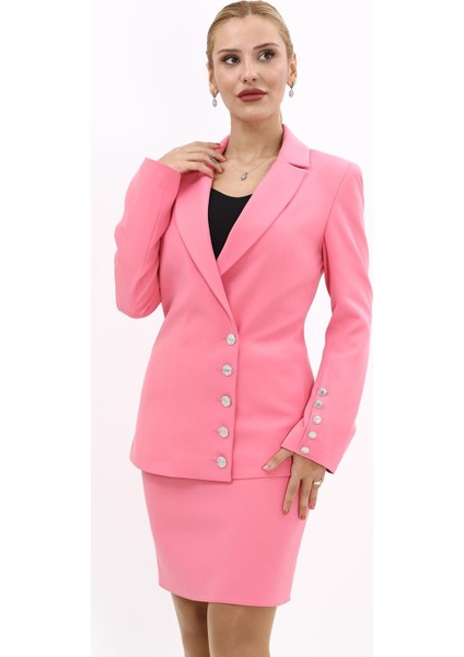 Erkek Yaka Düğme Detaylı Ceket-Pembe