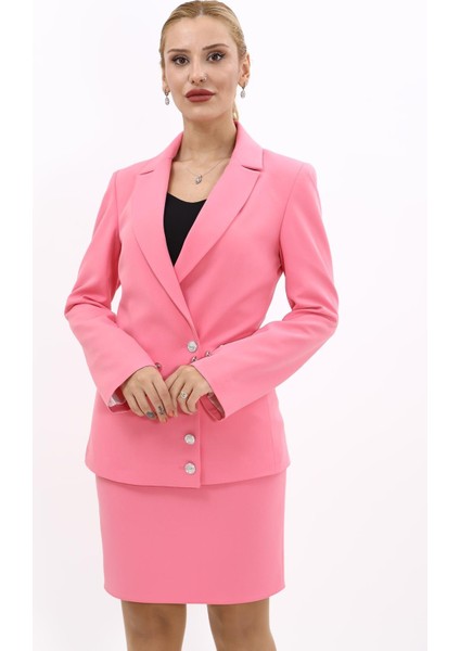 Erkek Yaka Düğme Detaylı Ceket-Pembe indirimleri