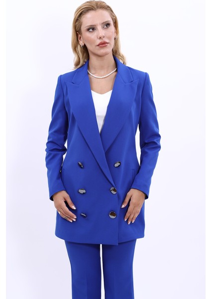 Erkek Yaka Kuruvaze Uzun Ceket-Saks