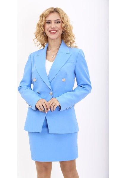 Erkek Yaka Çapraz Ceket-Gökyüzü