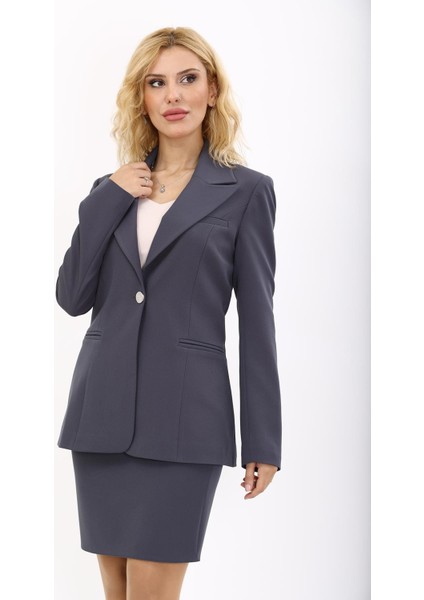 Erkek Yaka Tek Düğmeli Klasik Ceket-Füme