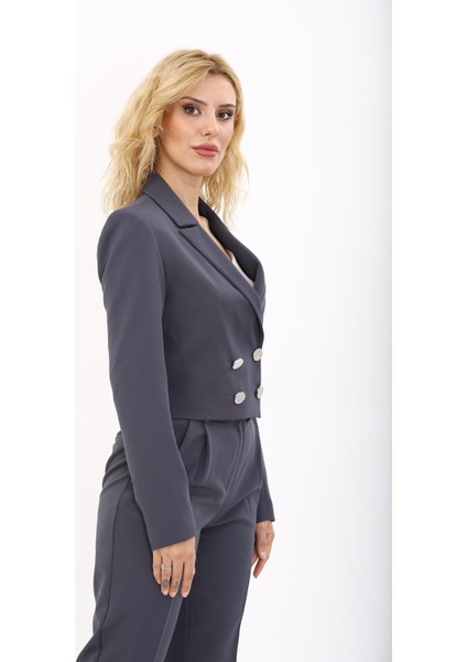 Erkek Yaka Kuruvaze Kısa Ceket-Füme indirimleri