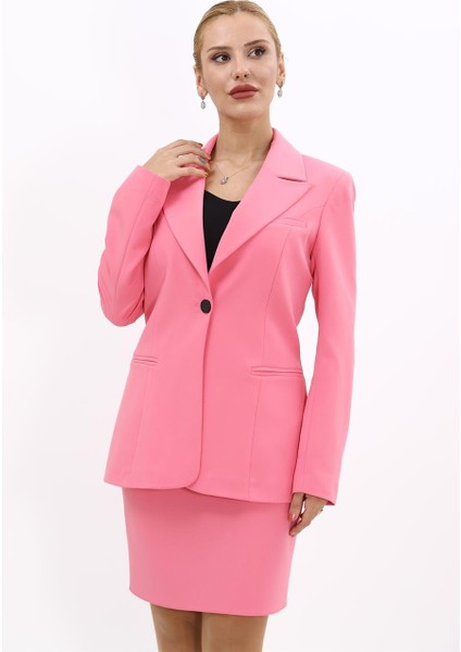 Erkek Yaka Tek Düğmeli Klasik Ceket-Pembe