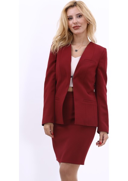 V Yaka Boydan Kuplu Kılasik Ceket-Bordo