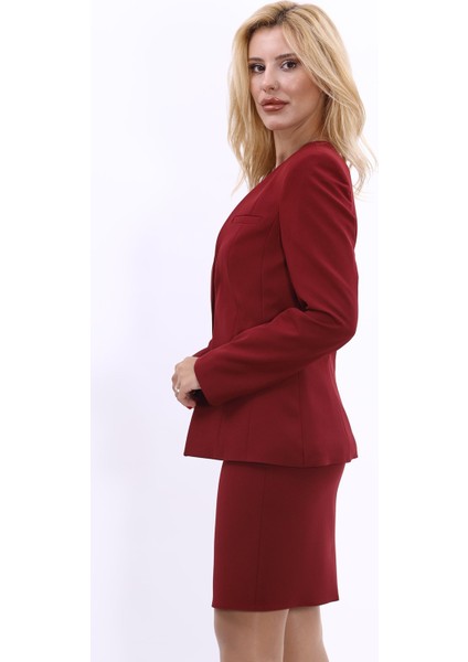 V Yaka Boydan Kuplu Kılasik Ceket-Bordo fiyatları