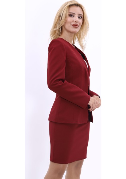 V Yaka Boydan Kuplu Kılasik Ceket-Bordo fırsatları