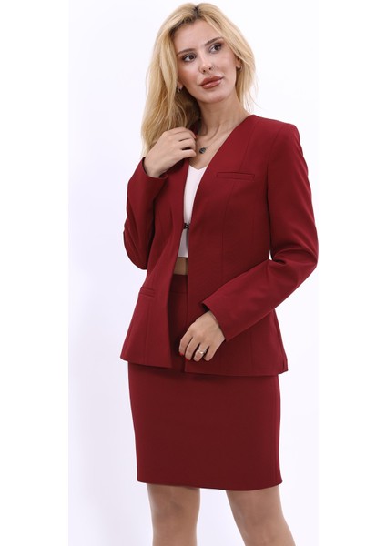 V Yaka Boydan Kuplu Kılasik Ceket-Bordo indirimleri