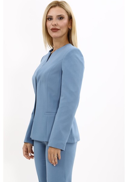 Oval Yaka Yandan Kuplu Klasik Ceket-Deniz fiyatları