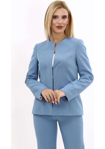 Oval Yaka Yandan Kuplu Klasik Ceket-Deniz indirimleri