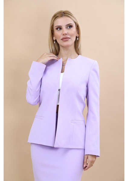 Oval Yaka Yandan Kuplu Klasik Ceket-Menekşe