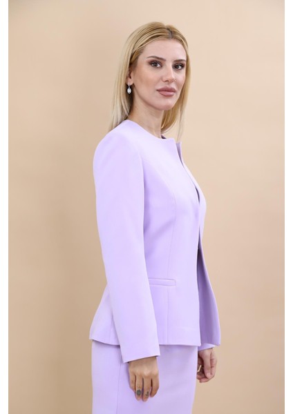 Oval Yaka Yandan Kuplu Klasik Ceket-Menekşe fırsatları