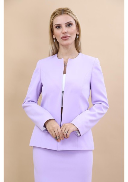 Oval Yaka Yandan Kuplu Klasik Ceket-Menekşe indirimleri