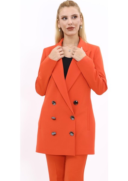 Erkek Yaka Kuruvaze Uzun Ceket-Turuncu