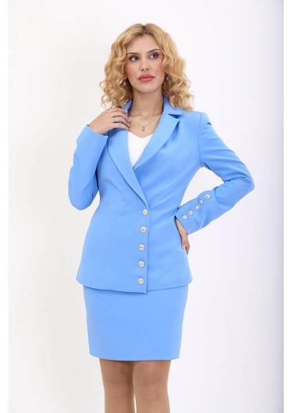 Erkek Yaka Düğme Detaylı Ceket-Gökyüzü