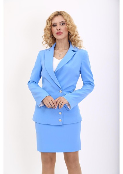 Erkek Yaka Düğme Detaylı Ceket-Gökyüzü fiyatları