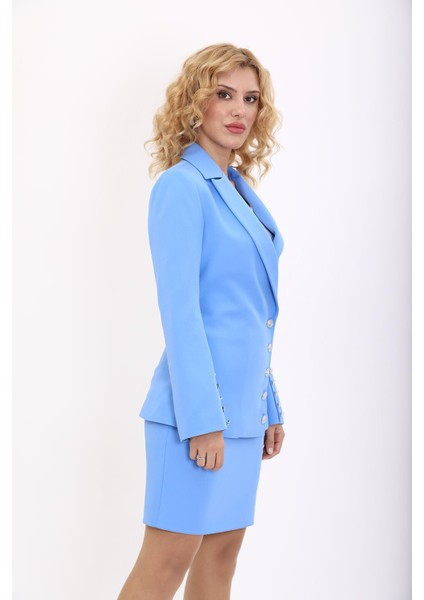 Erkek Yaka Düğme Detaylı Ceket-Gökyüzü modelleri