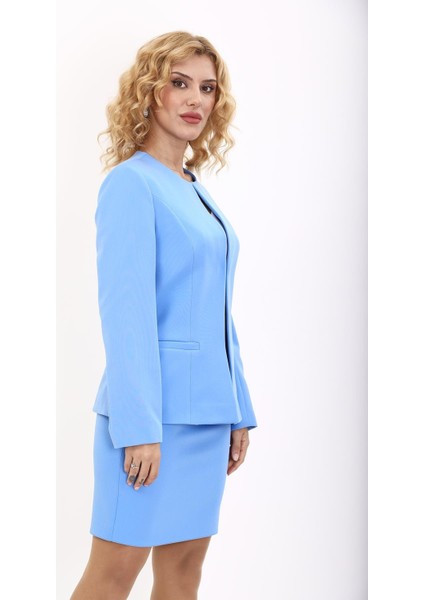 Oval Yaka Yandan Kuplu Klasik Ceket-Gökyüzü modelleri