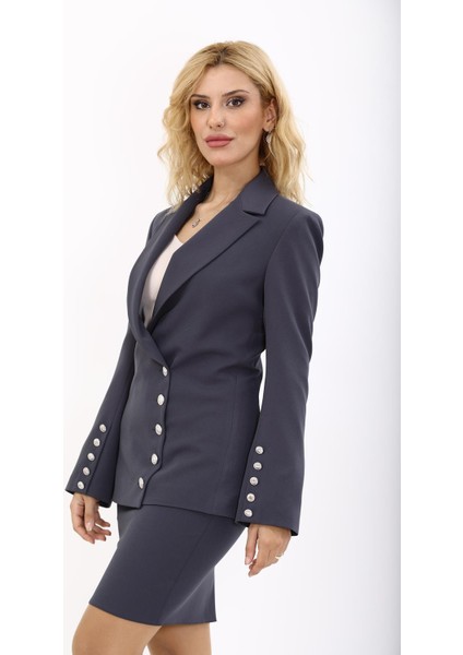 Erkek Yaka Düğme Detaylı Ceket-Füme fiyatları