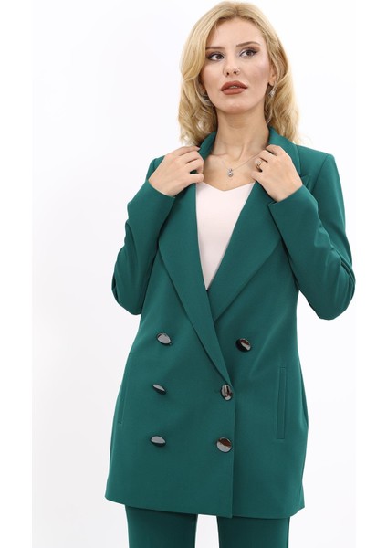 Erkek Yaka Kuruvaze Uzun Ceket-Zümrüt