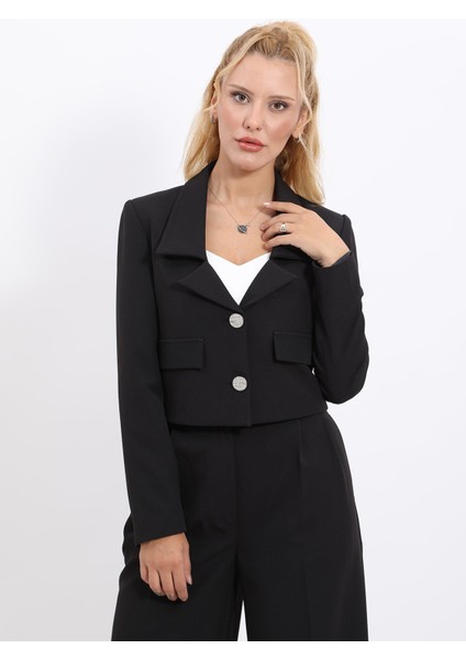 Gömlek Yaka Kısa Ceket-Siyah