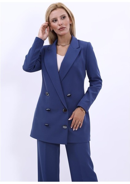 Erkek Yaka Kuruvaze Uzun Ceket-Indigo