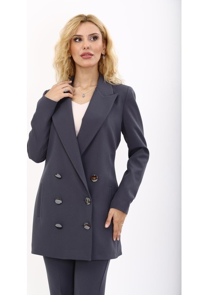 Erkek Yaka Kuruvaze Uzun Ceket-Füme