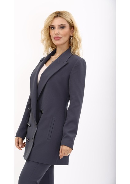 Erkek Yaka Kuruvaze Uzun Ceket-Füme fiyatları