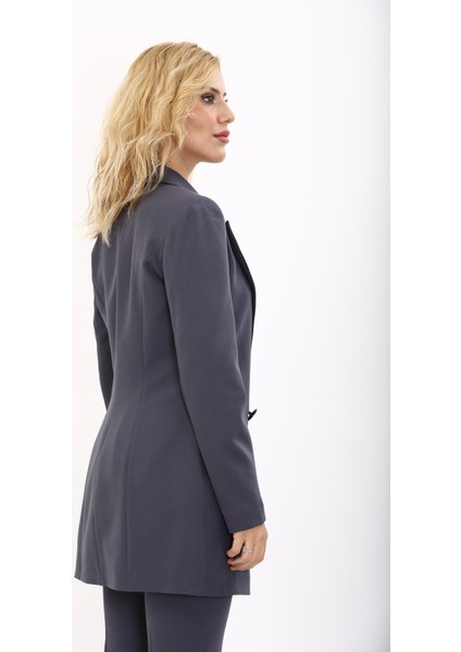 Erkek Yaka Kuruvaze Uzun Ceket-Füme modelleri