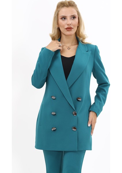 Erkek Yaka Kuruvaze Uzun Ceket-Petrol