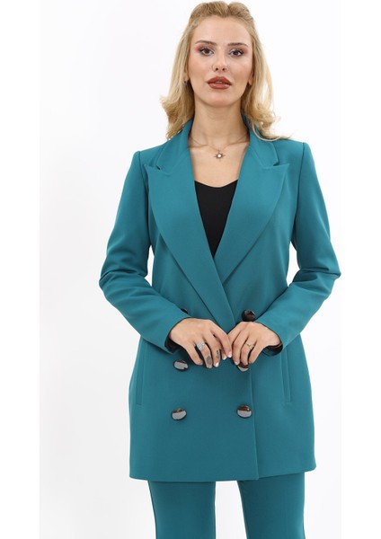 Erkek Yaka Kuruvaze Uzun Ceket-Petrol indirimleri