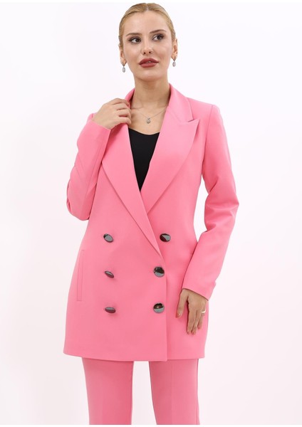 Erkek Yaka Kuruvaze Uzun Ceket-Pembe