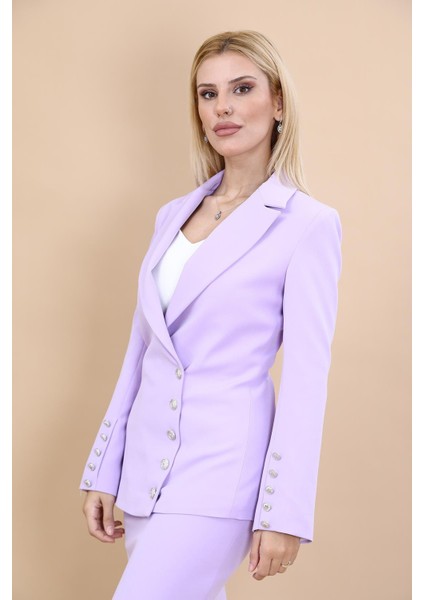 Erkek Yaka Düğme Detaylı Ceket-Menekşe