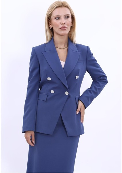 Erkek Yaka Çapraz Ceket-Indigo