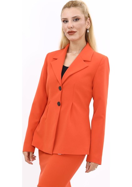 Erkek Yaka Önleri Pileli Ceket-Turuncu