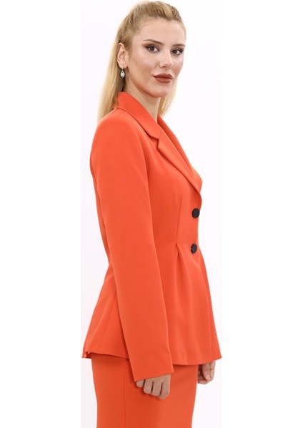 Erkek Yaka Önleri Pileli Ceket-Turuncu modelleri