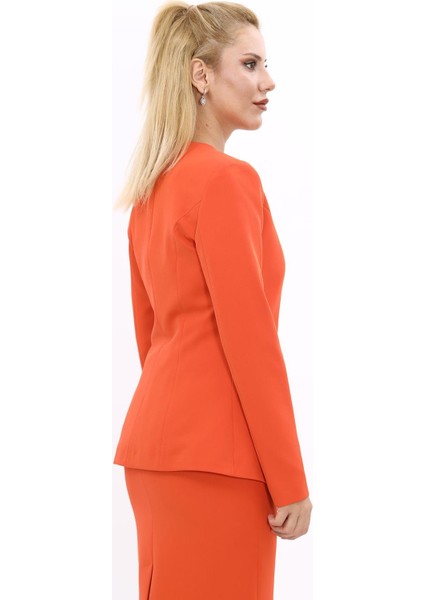Sıfır Yaka Boydan Düğmeli Ceket-Turuncu fiyatları