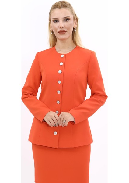 Sıfır Yaka Boydan Düğmeli Ceket-Turuncu fırsatları