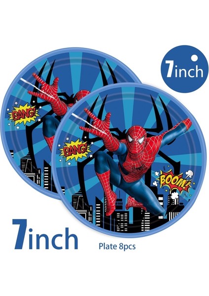8 Adet 7in Plakalar Örümcek Adam Tek Kullanımlık Sofra Doğum Günü Partisi Dekorasyon Süper Kahraman Balonlar Erkek Bebek Duş Parti Malzemeleri Tabaklar Bardak Peçeteler (Yurt Dışından)