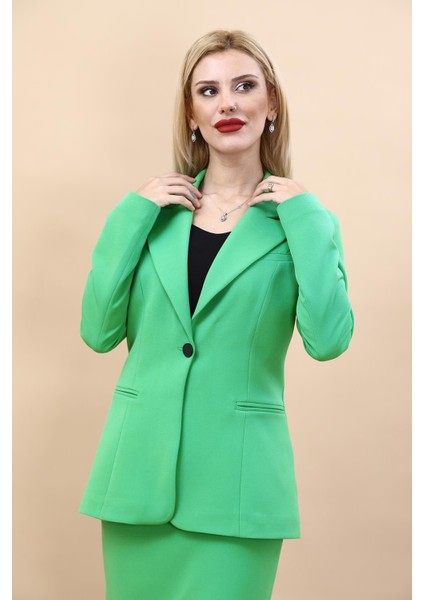 Erkek Yaka Tek Düğmeli Klasik Ceket-Yeşil