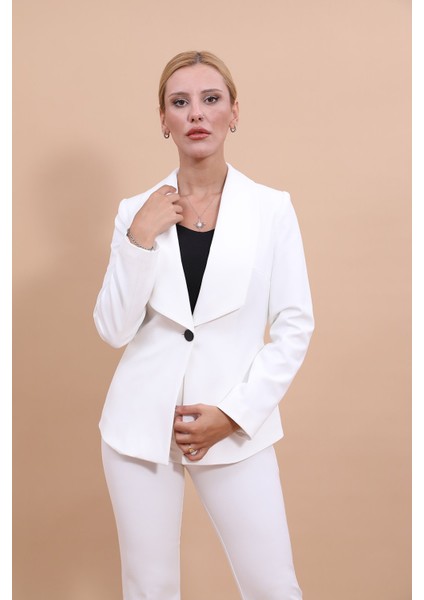 Amerikan Yaka Klasik Ceket-Beyaz