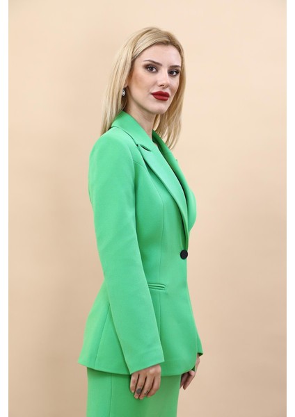 Erkek Yaka Tek Düğmeli Klasik Ceket-Yeşil fırsatları