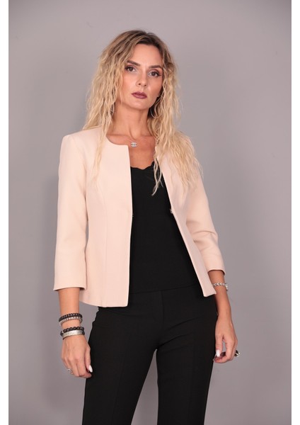 Sıfır Yaka Düz Kısa Ceket-Vizon modelleri