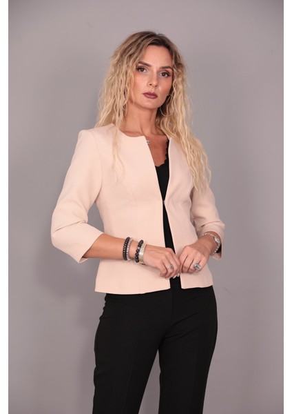 Sıfır Yaka Düz Kısa Ceket-Vizon fırsatları