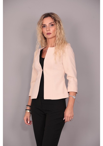 Sıfır Yaka Düz Kısa Ceket-Vizon indirimleri