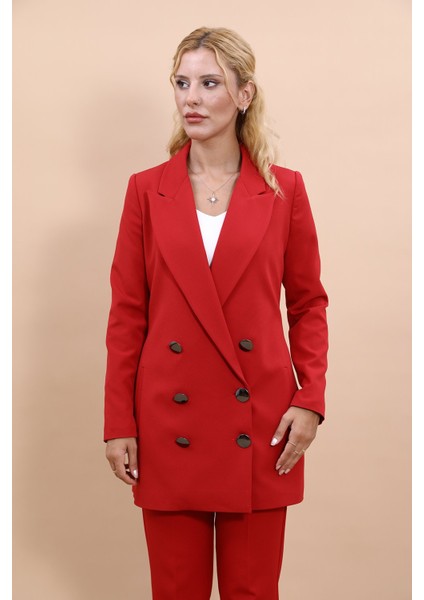 Erkek Yaka Kuruvaze Uzun Ceket-Kırmızı